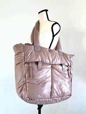 Joan & David Puffer Sport Nylon Travel Tote Weekender Bag Taupe